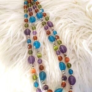 Turquoise Amber Citrine Coral Long Vermeille Layered Necklace 🌴